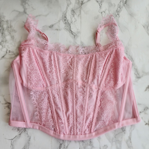 Victoria's Secret Lace Pink Corset Top and Bikini Panty | Thong Panty M - Picture 4 of 13